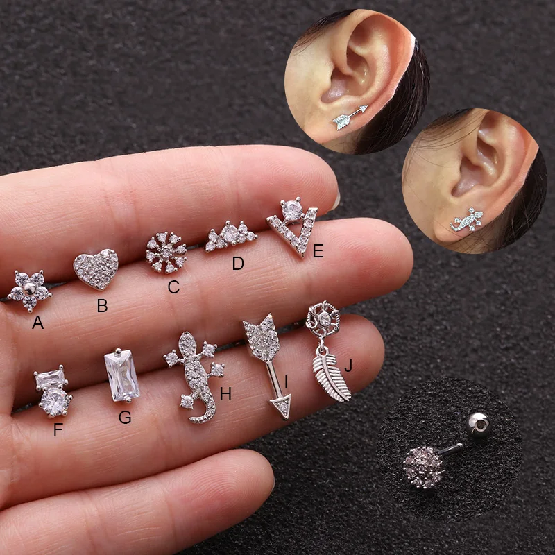 

Feelgood 10Pcs 16G Stainless Steel Ear Cartilage Piercing Earring Cz Helix Jewelry Tragus Rook Conch Screw Back Stud