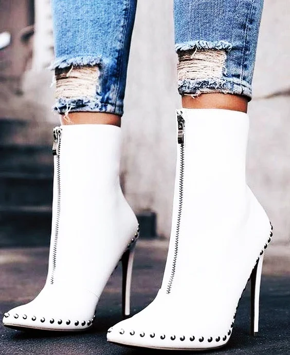 

River Solid Ankle Boots Pointed Toe Zip Woman Popular Short Boots High Heel Runway Street T-stage Night Club Shoes
