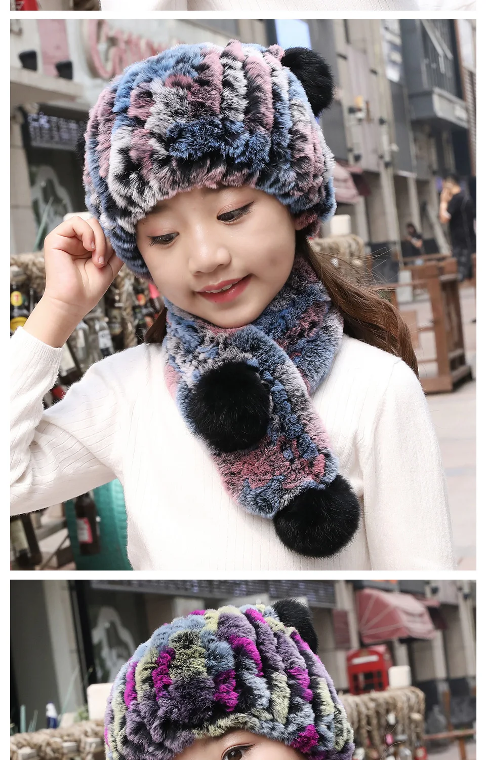 Sheernuo/детский шарф с кроличьим мехом, меховая шапка зимняя теплая Толстая меховая шапка с ушками для мальчиков