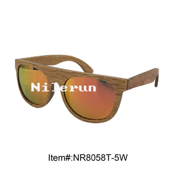 

UV400 polarized mirror orange lens wood frame sunglasses