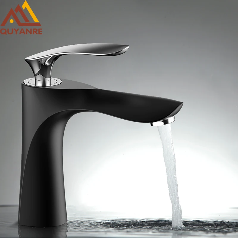 

Quyanre Matte Black Basin Faucet Single Handle Mixer Tap H/C Water Bathroom Sink Faucet Torneira Torneira Banheiro