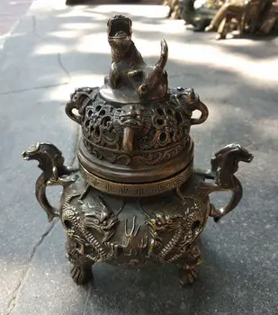 

Vintage Chinese Copper Foo Dog And Dragon incense burner Lucky Nice
