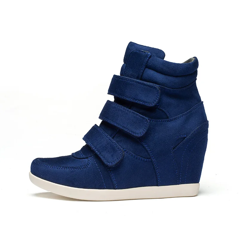 Модная обувь с высоким берцем; женские ботильоны; обувь на танкетке для девушек и женщин; зимняя обувь, увеличивающая рост, на застежке-липучке; обувь для подиума в стиле хип-хоп со звездами - Цвет: Синий