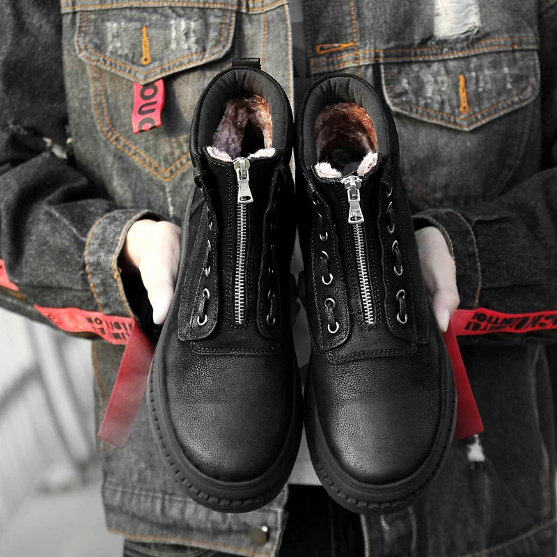 

Zip Men Boots Super Warm Winter Leather Shoes High Quality Fashion Ankle Boots Big Size Black Shoes for Men