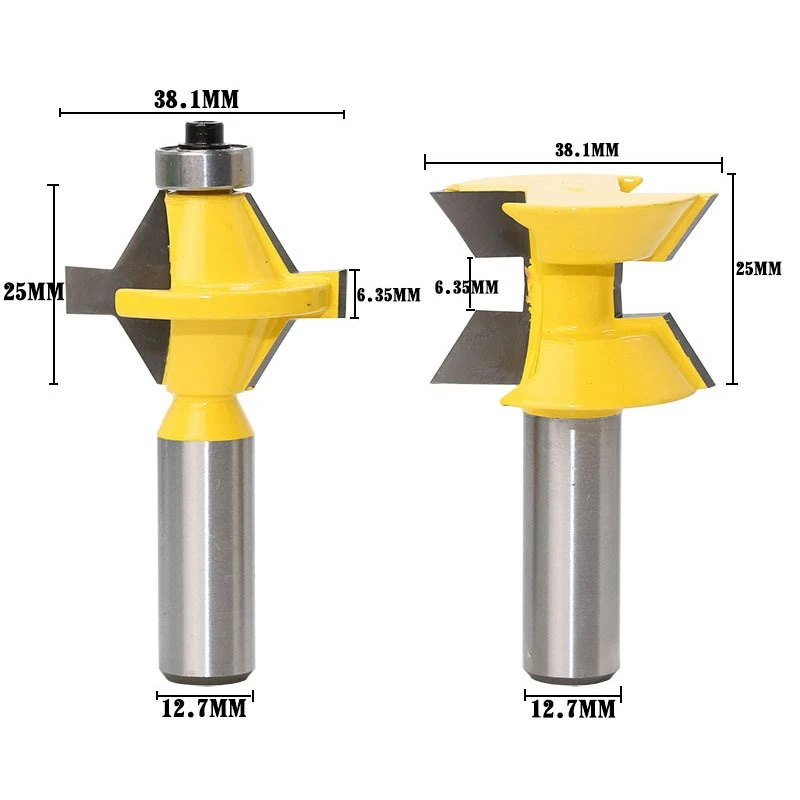 2Pc 1/2" Shank 120 Degree Edge Banding Router Bit Set V-Design Tongue & Groove plate splicing knife woodworking cutter