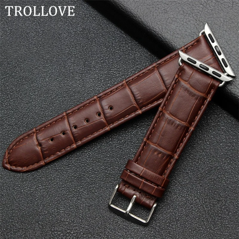 

TROLLOVE Leather Pattern Replacement Strap For Apple Watch 38MM 42MM Watchbands Wrist Band Series 3 2 1 With Adapter