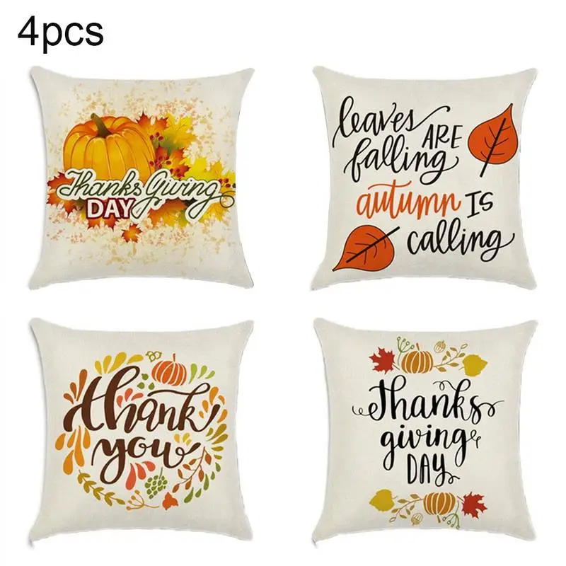 

4Pcs/Set Pillowcase Autumn Harvest Thanksgiving Pillow Case Proverb Series Linen Cushion Pillow Square Decorative Pillow Case