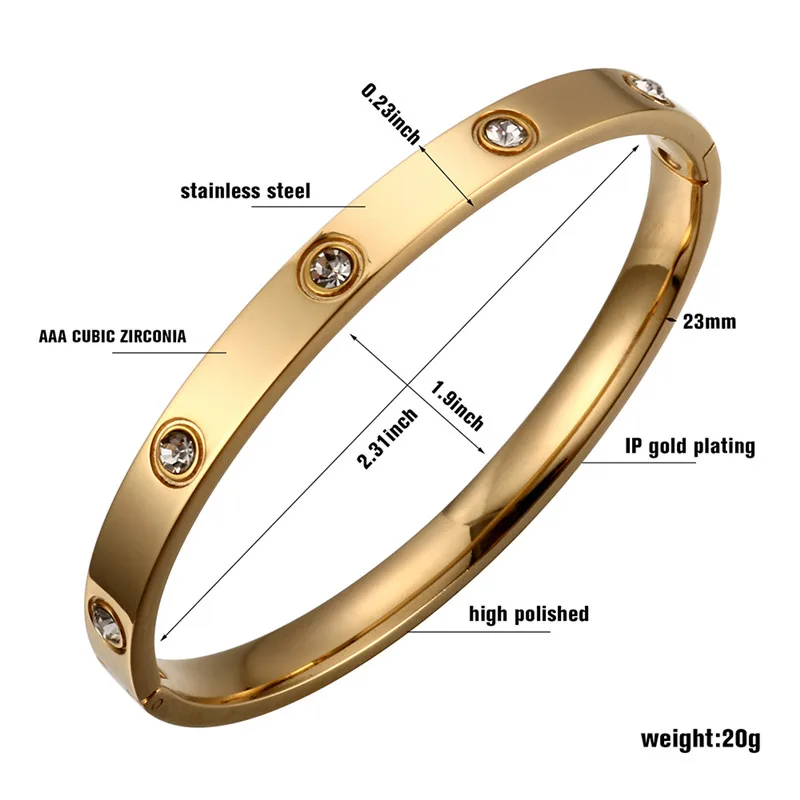 Gold Color Lover Bracelets&Bangles for Women Rose Gold Color Stainless Steel Charming CZ Cuff Bracelet Luxury Jewellery Gift bangle bracelet zircon bracelet