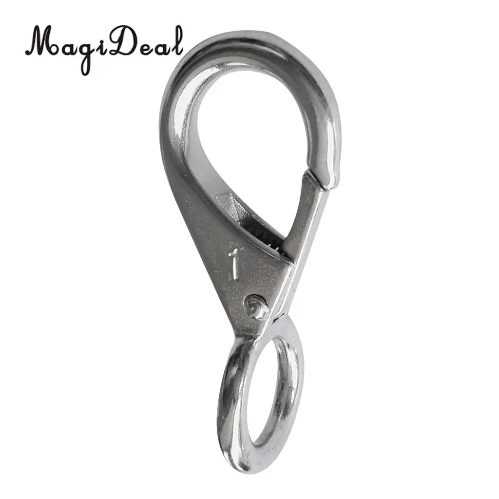 MagiDeal 316 Stainless Steel Rigid Loaded Fixed Eye Boat Spring Clip Snap Hook Carabiner Marine Applications for Boats Sailing