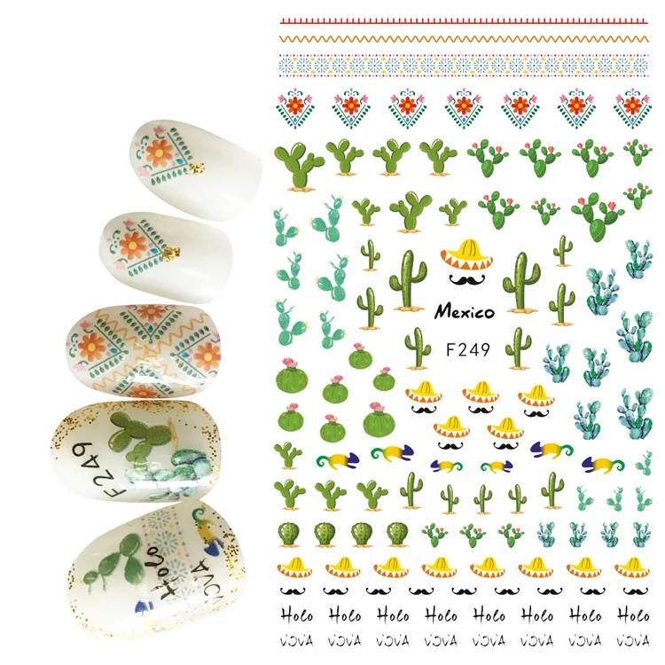 

1pcs 3D Thin Nail Stickers Tips Nail Art Adhesive Decals Manicure Decoration Cactus West Desert Mexico Style Nail Wraps F249