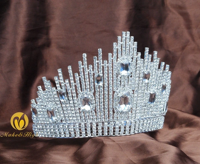 Queen свадебная диадема мисс Красота Корона конкурса красоты ясно хрустальные стразы большой полный диадема аксессуары и украшения для волос