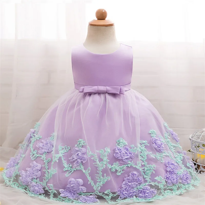 Платье с цветочным узором для маленьких девочек; винтажное платье; Fille; вечерние бальные платья принцессы; одежда для дня рождения; платье на крестины для малышей; Vestido - Цвет: Purple