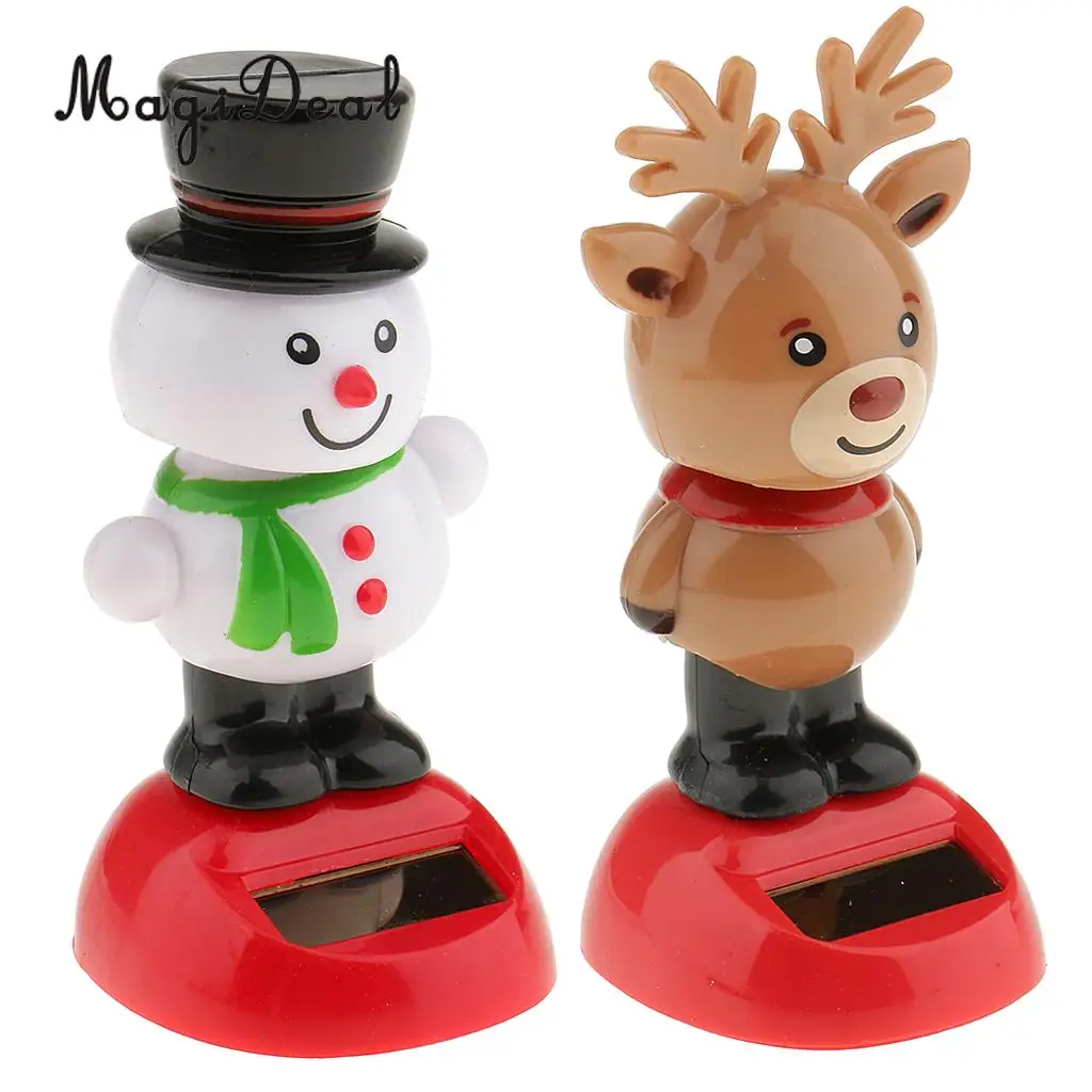2pcs Solar Powered Snowman Elk Dancing Figurine Home Car Ornament Kids Toy Christmas Gifts
