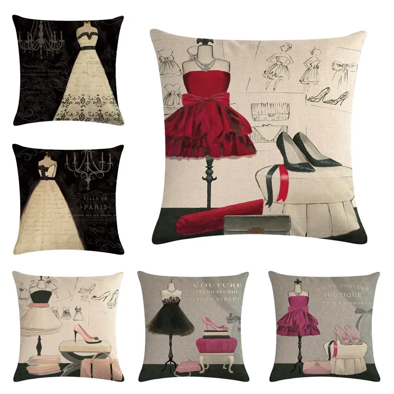 

Ladies'Dresses Cushion Cover Perfume bag Pillowcase Cotton Linen Home Decor 45x45cm Throw Pillow Cover For Sofa