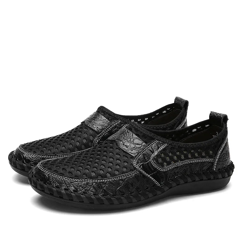 

Plus Size 49 50 New 2018 Outdoor Summer Beach Shoes PU Mesh Breathable Sneakers Men's Flats Mens Casual Boats Shoes Black Brown