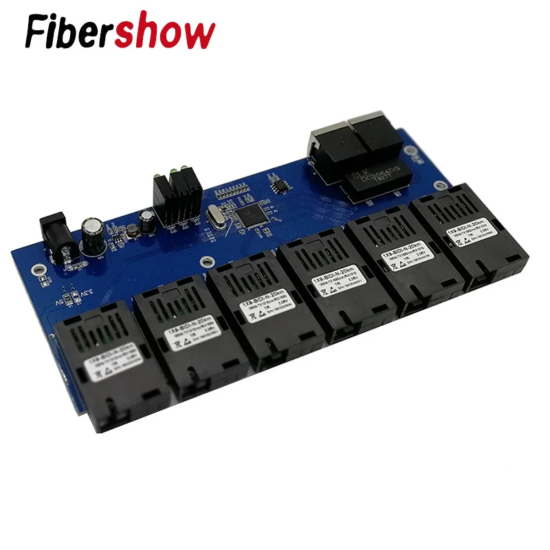 

2 RJ45 6 155M SC fiber Port Fast Ethernet switch Converter 20KM Ethernet Fiber Optical Media Converter 10/100M PCBA