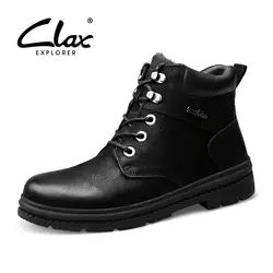 CLAX Для мужчин зимние ботинки из натуральной кожи Мужские кожаные туфли с высоким берцем Martin обувь с Плюшевым Мехом Теплый Снег обуви