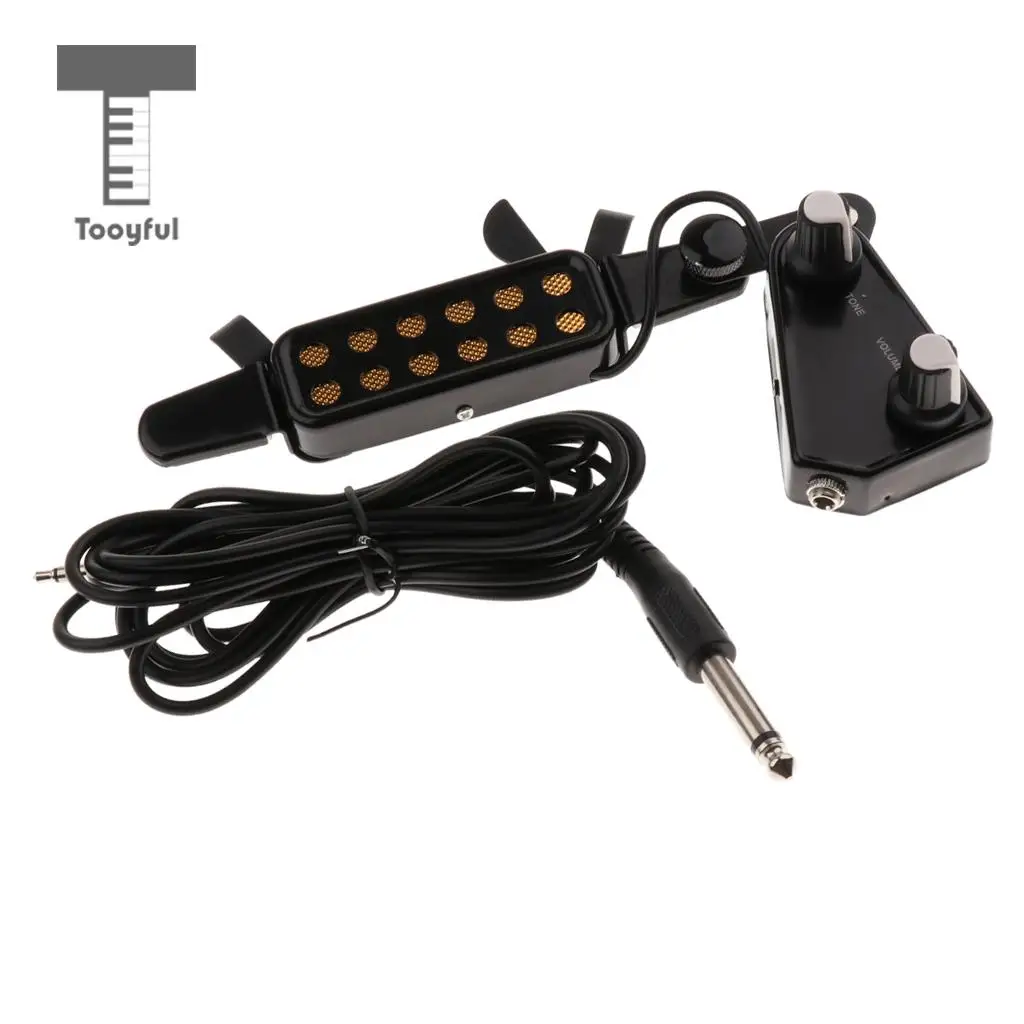 Tooyful 1 Set Acoustic Guitar Soundhole Pickup Transducer With Tone Volume Control & 6.35mm 3.5mm Cable