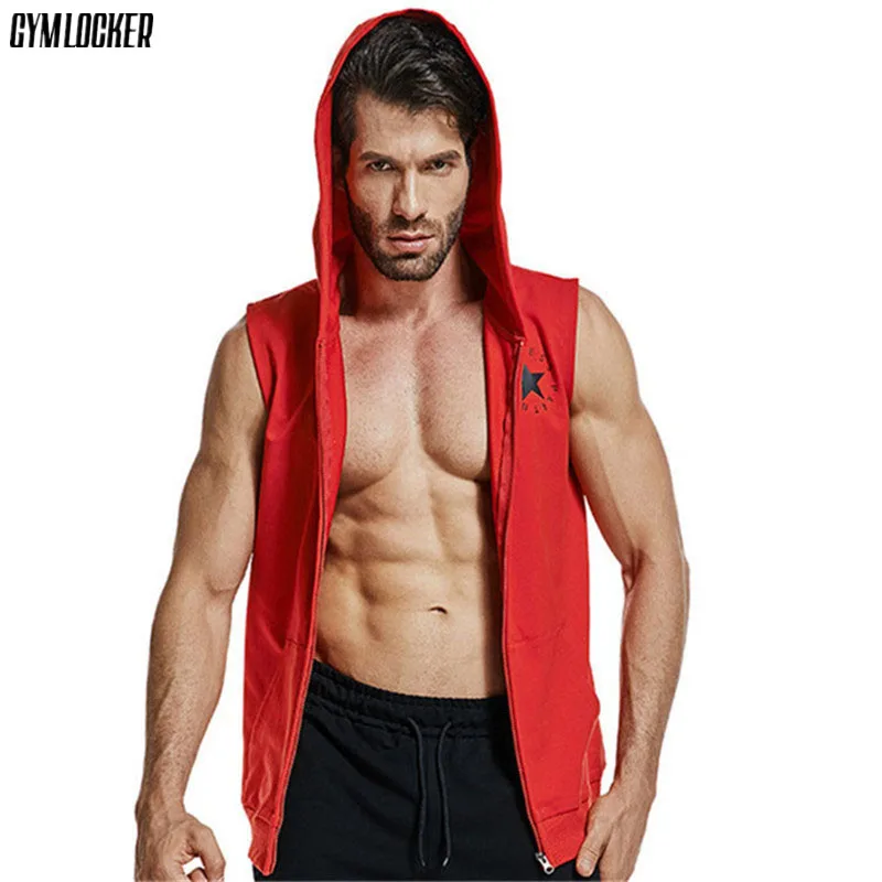 GYMLOCKER Высококачественная новая толстовка на молнии без рукавов с капюшоном