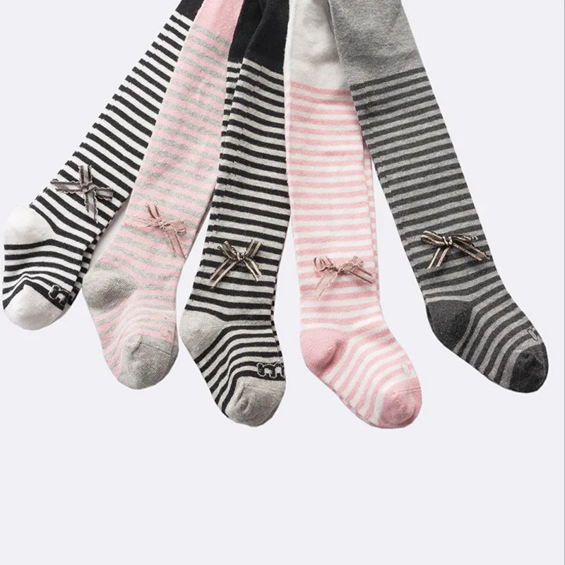 

New Baby Girl striped Tights Cotton Pantyhose Girl Spring and Autumn Girl Kid Tights Girls Bowknot Tights
