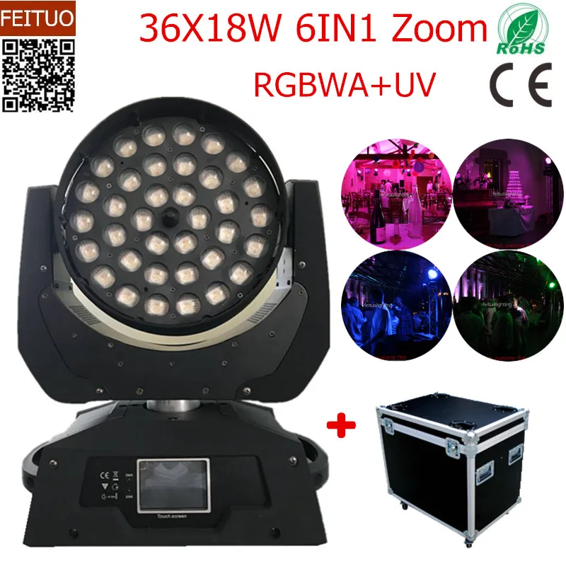 

2pcs+flight case LED Zoom Moving Head Light Wash Light 36x18w RGBWA UV 6IN1 Rotation Stage Lighting Party Disco Light