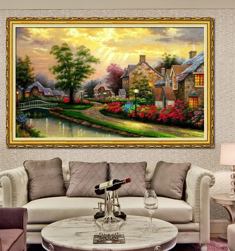 

Needlework,DIY DMC Cross stitch,Set For Embroidery kit,Sun river Garden Cottage Pattern Counted Cross-Stitch Home Wall Decor