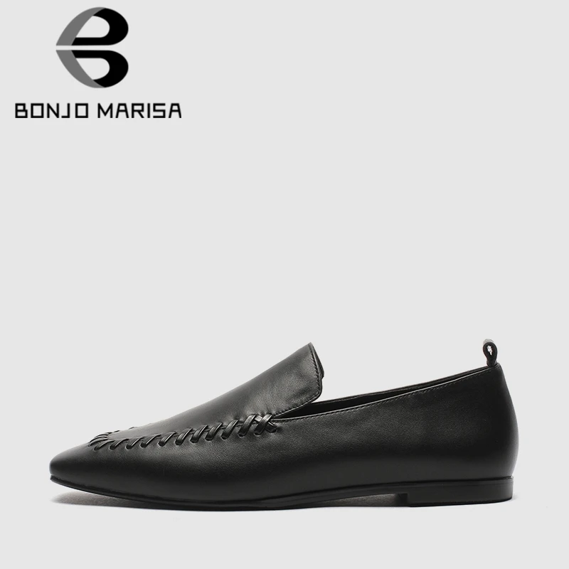 

BONJOMARISA New Arrivals Quality Women Flats Genuine Cow Leather 2020 Spring Fashion Sewing Casual Shoes Woman Mocassions 33-40
