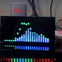 Полноцветный дисплей музыкального спектра, 64*32 RGB пикселей, AGC автоматическое управление. 200*100*20 мм, комбинация 64 видов различных размеров
