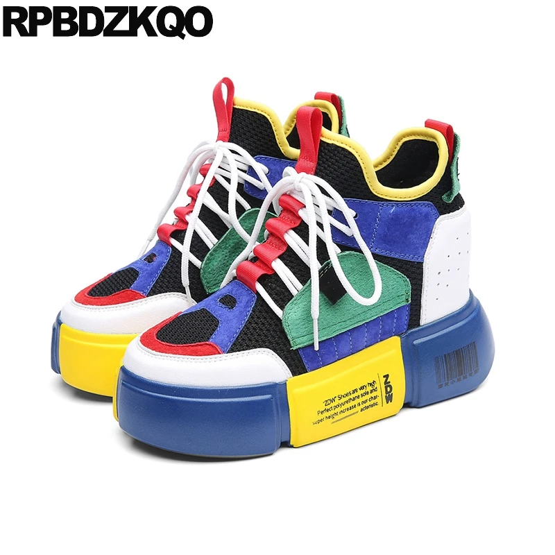 Высота увеличена Harajuku пэчворк Flatform меш кроссовки на платформе ботинки