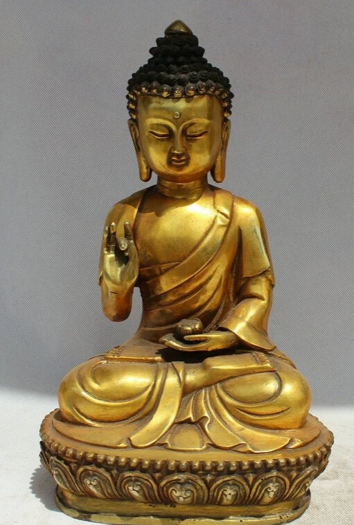 

bi001834 12 "Tibet Buddhism Bronze Gold seat Shakyamuni Amitabha Buddha Statue Marked