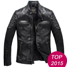 2015 Same section Men’s Genuine Leather Jacket Stand Collar Sheep skin Motorcycle leather Jacket tanned leather jacket
