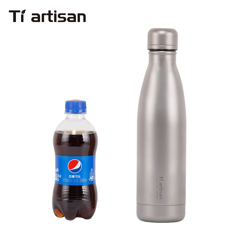Tiartisan Titanium Cycling Water Sport bottle 500ml Lightweight Camping Drinkware with Titanium lid and Bottle coat Ta8395