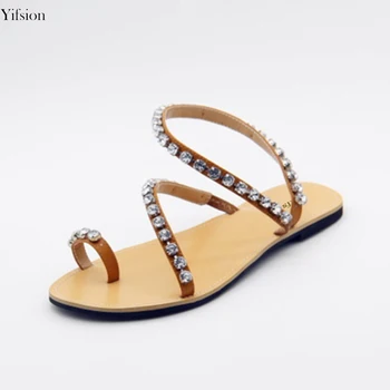 

Olomm New Summer Women Flat With Sandals Fashion Gladiator Sandals Open Toe Blue Silver Beach Shoes Women US Plus Size 4-14