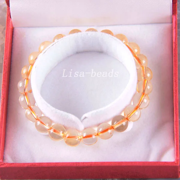 

Free Shipping Stretch Green 8MM Round Beads 100% Natural AA Yellow Crystal Bracelet 7 " with Box 1Pcs RJ012