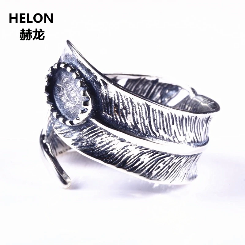

Sterling Silver 925 Engagement Wedding Semi Mount Ring 5x7mm Oval Cabochon Fine Jewelry Setting for Gemstone Art Deco Vintage