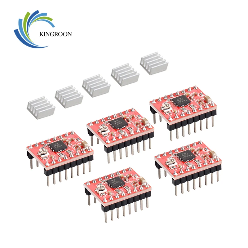 KINGROON 5 قطعة/الوحدة A4988 StepStick السائر سائق + الحرارة بالوعة ل Reprap 3D طابعة أجزاء الأحمر موتور سائق مع غرفة تبريد ملحقاتها KINGROON 5 قطعة/الوحدة A4988 StepStick السائر سائق + الحرارة بالوعة ل Reprap 3D طابعة أجزاء الأحمر موتور سائق مع غرفة تبريد ملحقاتها