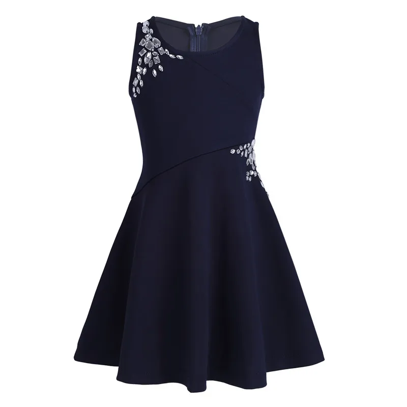 Kids Girls Sleeveless Dazzling Rhinestones Embellished Dress for Party Casual Autumn And Winter Dropshipping | Детская одежда и