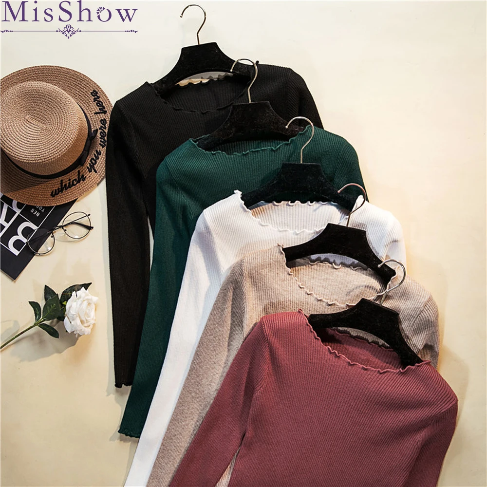 

Solid Ruffled Women Sweet Spring Winter Sweaters 2019 Soft Warm Fashion Casual Natural Curled Collar Pullover Sweater Knitted