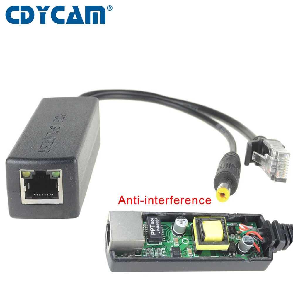 

Cdycam 48V to 12V PoE Splitter Anti-interference 15W POE Adapter cable Power supply module DC5.5*2.1mm Connector for IP Camera