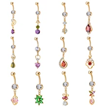 Пикантные Подвеска для пупка золотые, серебряные кольца живота пирсинг Циркон Цветочные Украшения для тела Пирсинг пупка Кольца падения