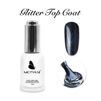 

2020 New Product Glitter Shimmer Top Coat Without Sticky Layer Soak Off Long Lasting UV LED No Wipe Top Gel Varnish