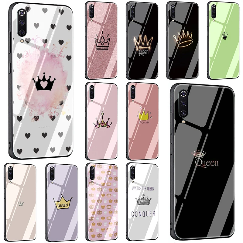 buy PRINCESS Queen crown king Tempered Glass Phone case for Xiaomi 5X 6X 8 Lite 9 A1 A2 F1 Redmi 4X 6A Note 5 6 7 Pro