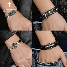 Letdiffery панк черепа скорпион паук Змея Ящерица Дракон кожаные мужские браслеты Горячая Распродажа черный браслет