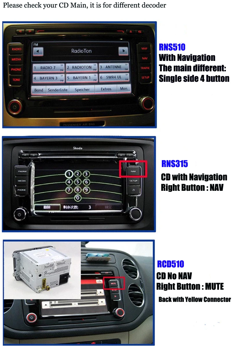 RNS510 RGB к CVBS AV адаптер автомобильный парковочный резервный камера заднего вида адаптер RVC RCA конвертер RCD 510 RNS 315 декодер подходит VW Skoda