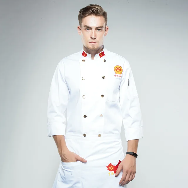 New Style National Flag White Chef Jacket Uniforms long Sleeve Hotel