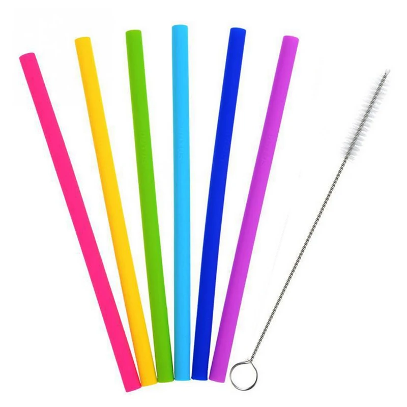 B 6 шт многоразовый силиконовый питьевой набор соломинок длинные гибкие соломинки с чистящими щетками стакан бар вечерние соломинки бар аксессуар - Цвет: C