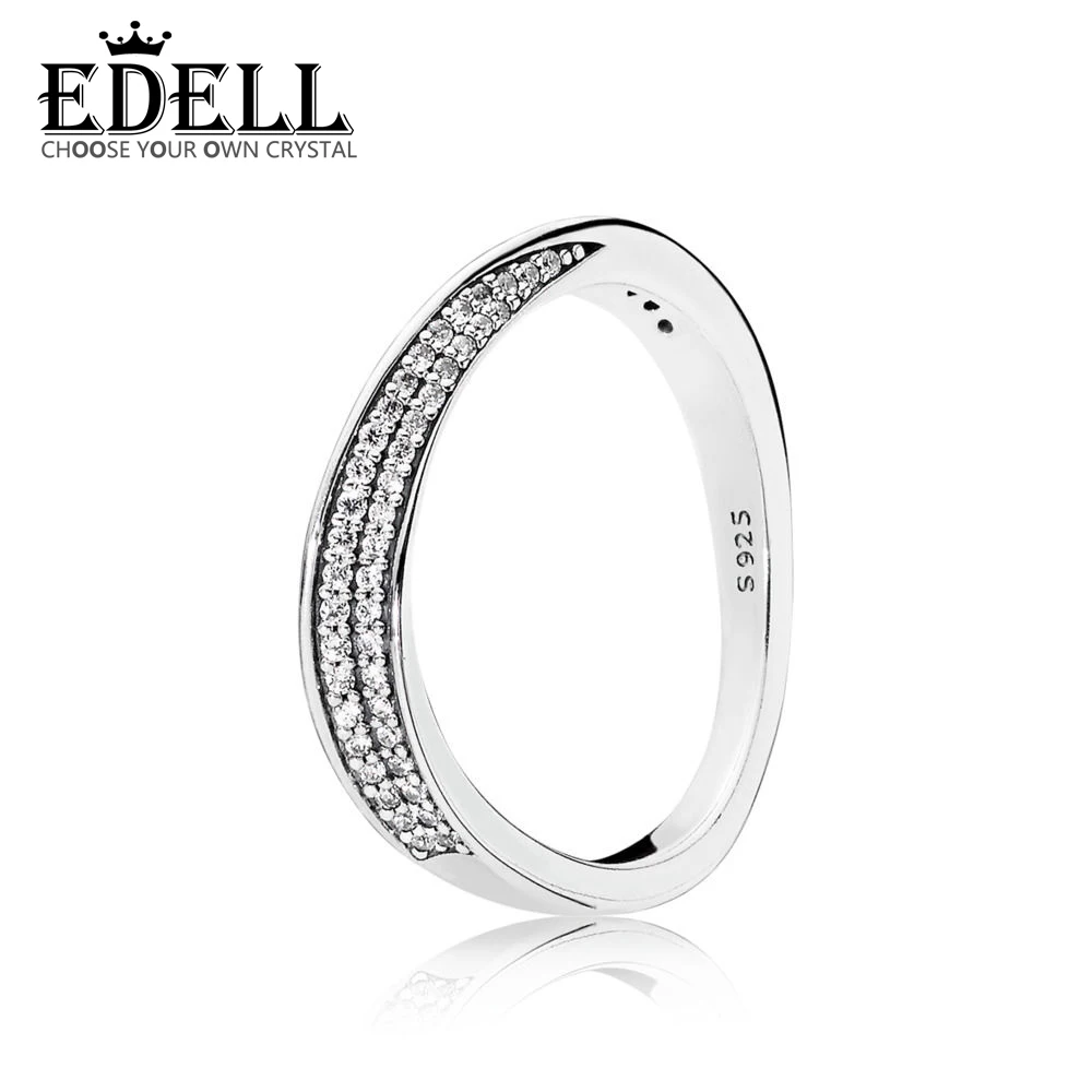 

EDELL 100% Sterling silver 1:1 Glamour 197136CZ ELEGANT WAVES RING Original Women wedding Fashion Jewelry 2018