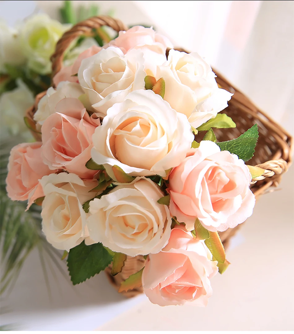 CHENCHENG, 12 шт./лот, 26 см, искусственный букет роз, Шелковый цветок, для гостиной, интерьера, стола, невесты, свадебные украшения