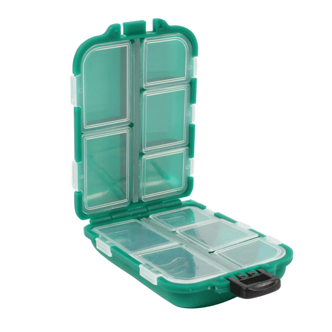 

Mini Fishing Tackle Box Red 10 Compartments for Small Clear Plastic Waterproof Hooks Lures Baits Fishing Accessories Green