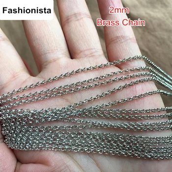 

5 meter White K Color Rolo Chain 2mm Diameter White K Color Plated Brass Round Cable Chain For Jewelry Making - Free Shipping